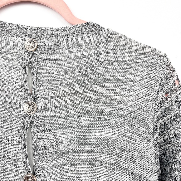 Cleo Petites Off-White Sheer Half-Sleeve Top with Gray Knitted Cover - Picture 8 of 10